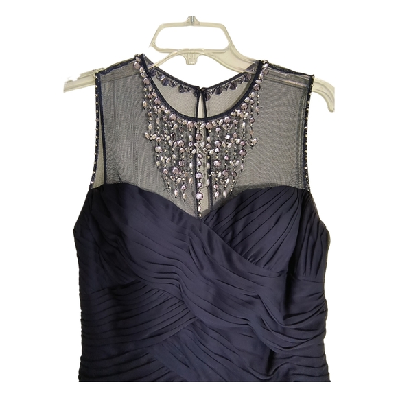 Adrianna Papell Navy Blue Sleeveless Embellished Mesh Ruched bodycon dress SZ 8 - Picture 8 of 15